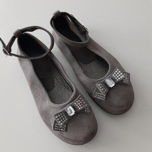 Wolly soft grey suede ballet style shoes with ankle strap - made in Italy